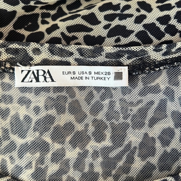 Zara leopard print tiered mini dress sheer bodice, short sleeves round neckline - Picture 10 of 11